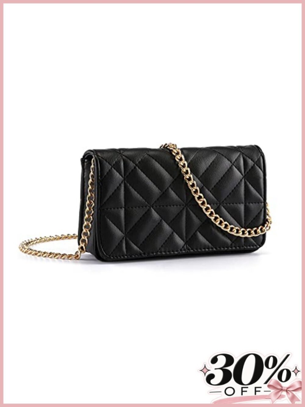 Quilted Faux Leather Crossbody Shoulder Bag with Gold Chain